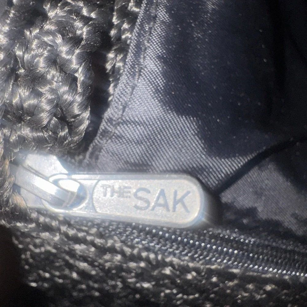 The SAK Small Black‎ Square Crochet Woven Crossbody Zip Pocket Pouch Purse